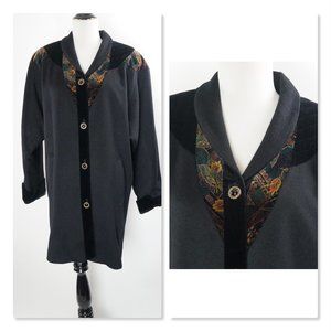 Vintage 80s Coat, Floral collar, Wool, Velvet Accents